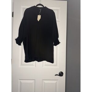 Dokotoo Plus Size Ruffled Sleeve Tunic Blouse Top  2xl Black New With Tags